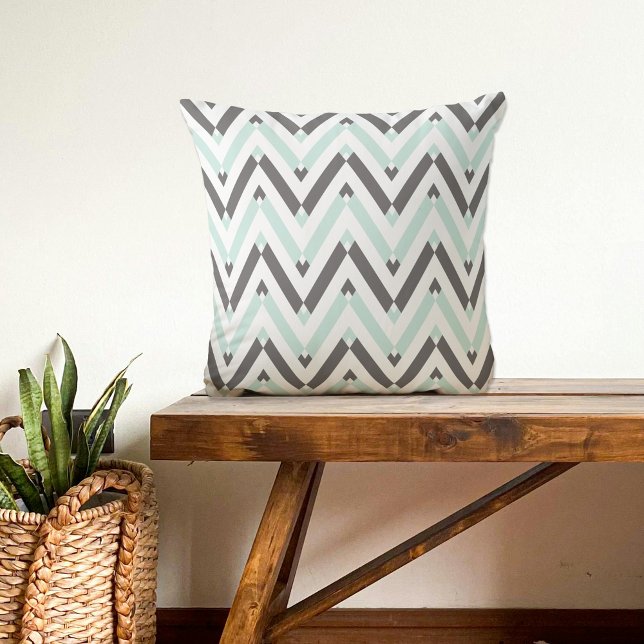 Coussin Motif Chevron Gray Blanc Géométrique Mint (Créateur téléchargé)