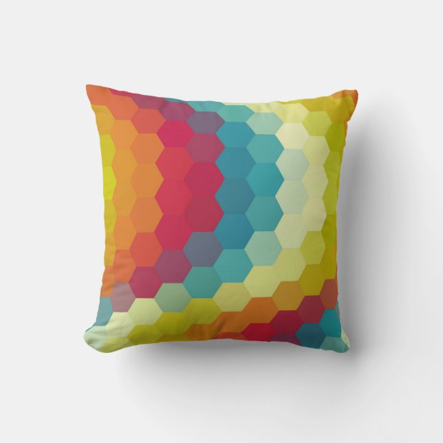 Coussin Motif Chevron Hexagone Arc-en-ciel (Recto)