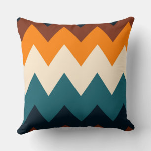 Coussin Motif Chevron jaune, bleu et turquoise