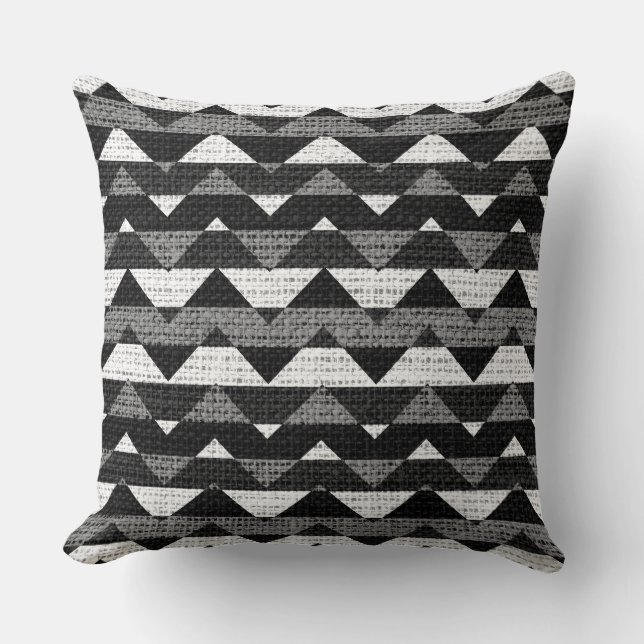 Coussin Motif Chevron noir et blanc Burlap Rustic Jute (Recto)