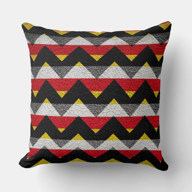Coussin Motif Chevron Rayures Rouge Noir Cuir (Recto)