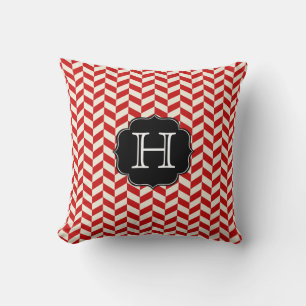 Coussin Motif Chevron Red Herringbone avec Monogram