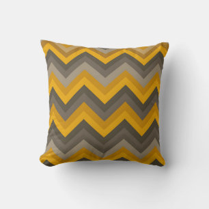 Coussin Motif Chevron Rétro Jaune Moutarde Gris