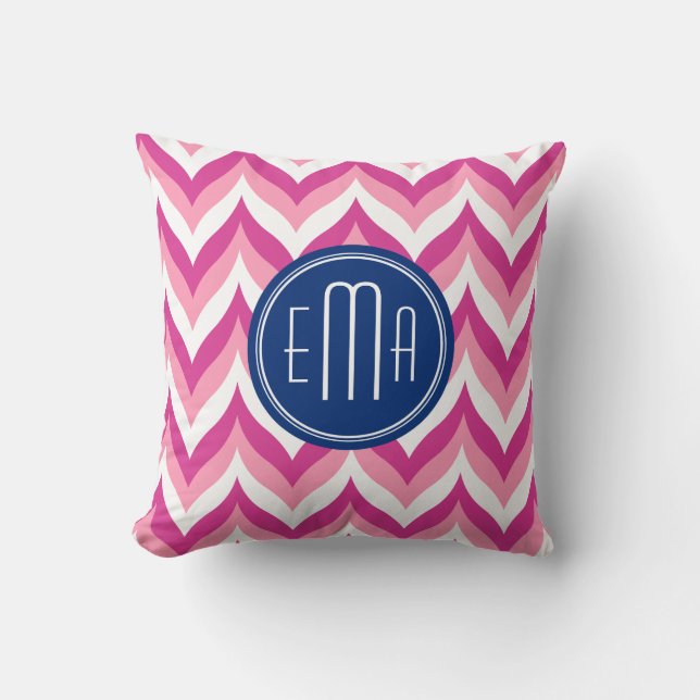 Coussin Motif Chevron Rose Blanc Et Bleu Zigzag (Recto)