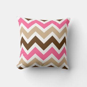 Coussin Motif Chevron rose, Tan et Brown