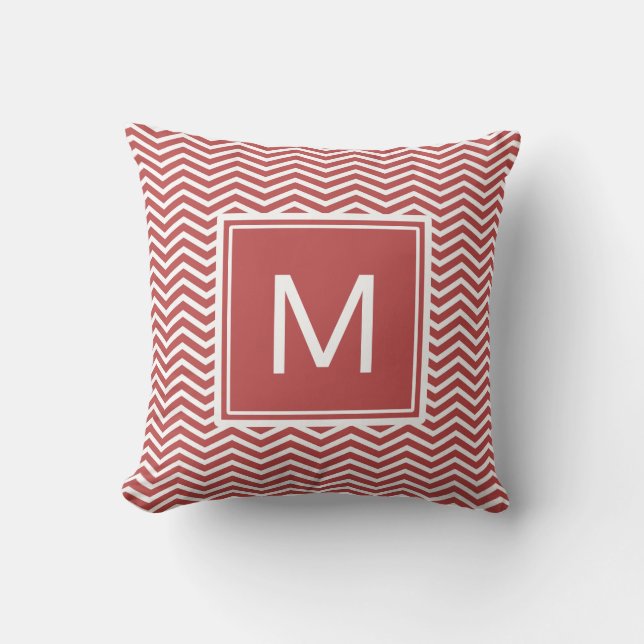 Coussin Motif chevron rouge aurore moderne avec monogramme (Recto)