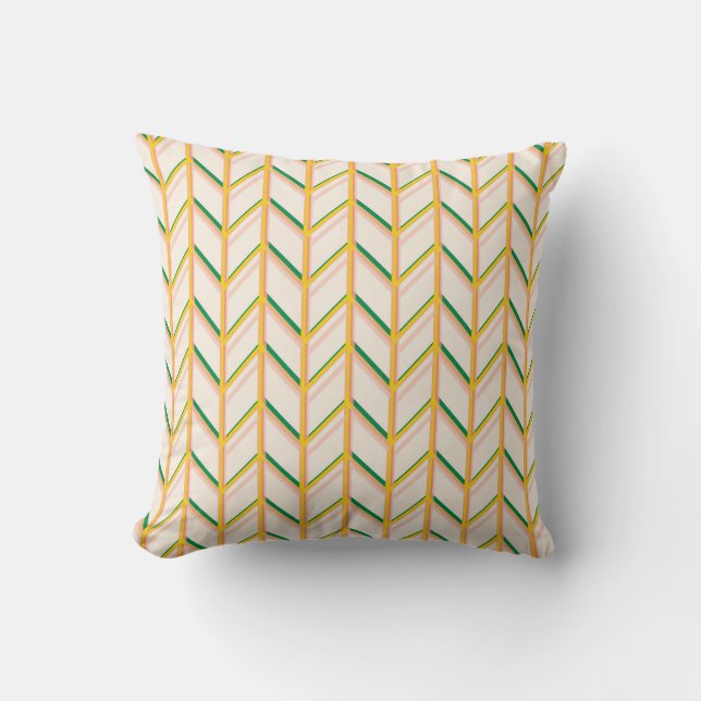 Coussin Motif Chevron rouge, jaune et vert décoratif (Recto)