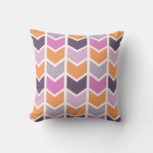 Coussin Motif Chevron rouge orange rose (Recto)