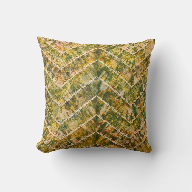 Coussin Motif chevron tie and dye vert et or (Recto)