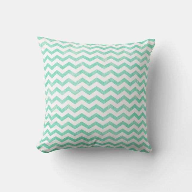Coussin Motif chevron vert menthe et blanc (Recto)