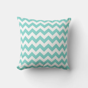 Coussin Motif Chevron Zig Zag Turquoise Aqua Blanc