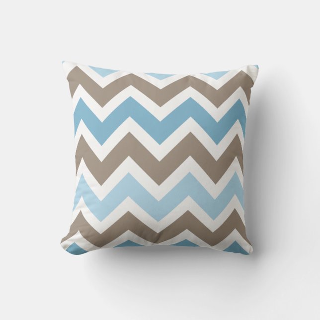 Coussin Motif Chevron Zigzag bleu et Brown (Recto)