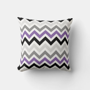 Coussin Motif Chevron Zigzag gris-noir violet