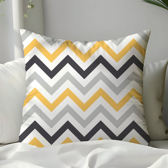 Coussin Motif chevron zigzag noir jaune et gris (Créateur téléchargé)