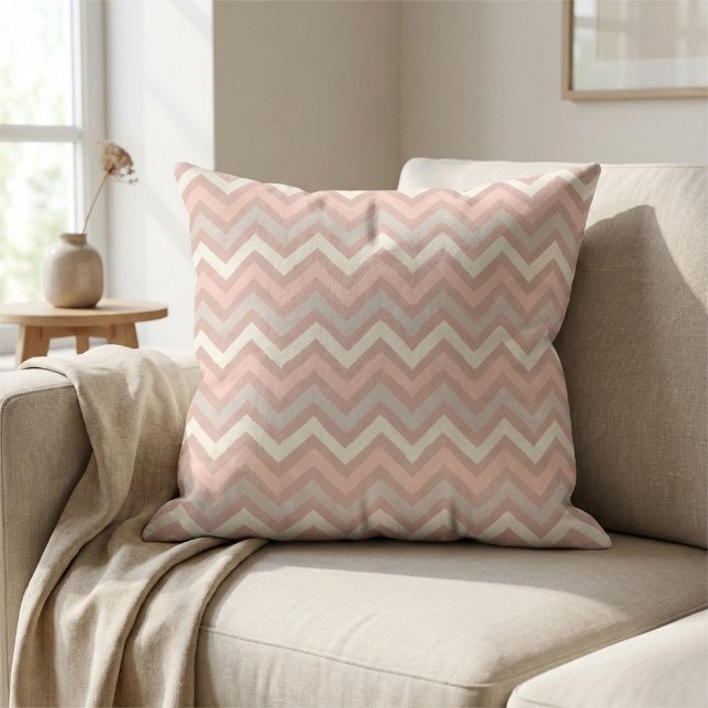 Coussin Motif chevron zigzag pastel doux (Soft Pastel Chevron Zigzag Pattern Throw Pillow 16"x16")