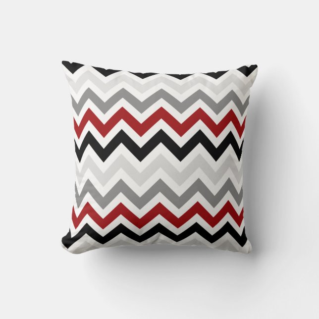 Coussin Motif Chevron Zigzag rouge foncé gris noir (Recto)