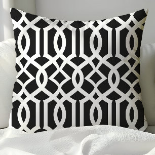 Coussin Motif chic de Trellis marocain noir et blanc