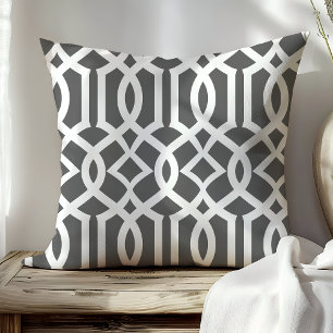 Coussin Motif chic gris foncé et blanc marocain Trellis