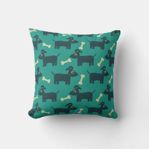 Coussin Motif chien mignon avec os sur Arrière - plan vert
