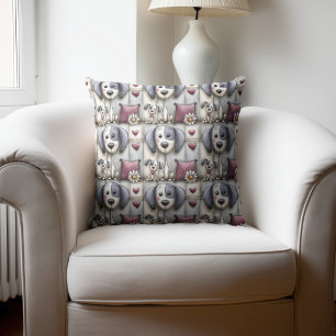 Coussin Motif chien patchwork rouge et violet