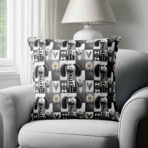 Coussin Motif Chien Rayé Patchwork Excentrique
