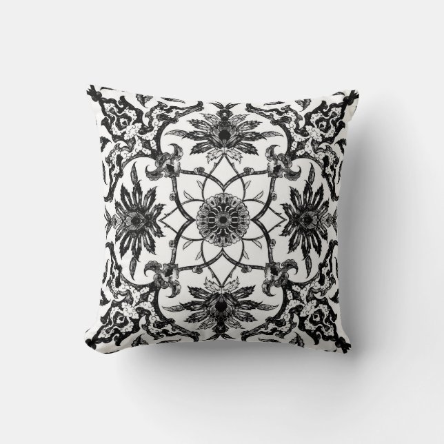 Coussin Motif chinois Art Nouveau - Noir et Blanc (Recto)