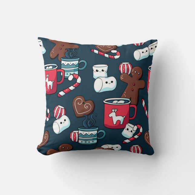 Coussin Motif Chocolat Chaud Et Friandises De Noël (Recto)