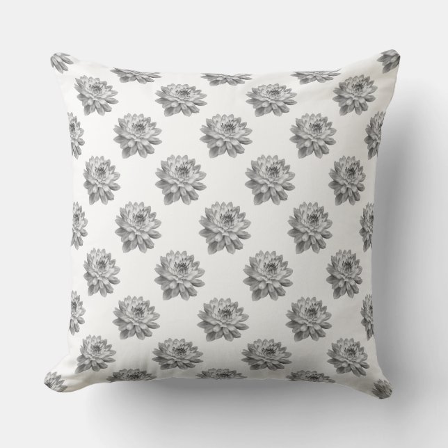 Coussin Motif Chrysanthemum - Monochrome sur blanc (Recto)