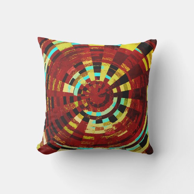 Coussin Motif circulaire Brown rouge rouge bleu jaune rétr (Recto)