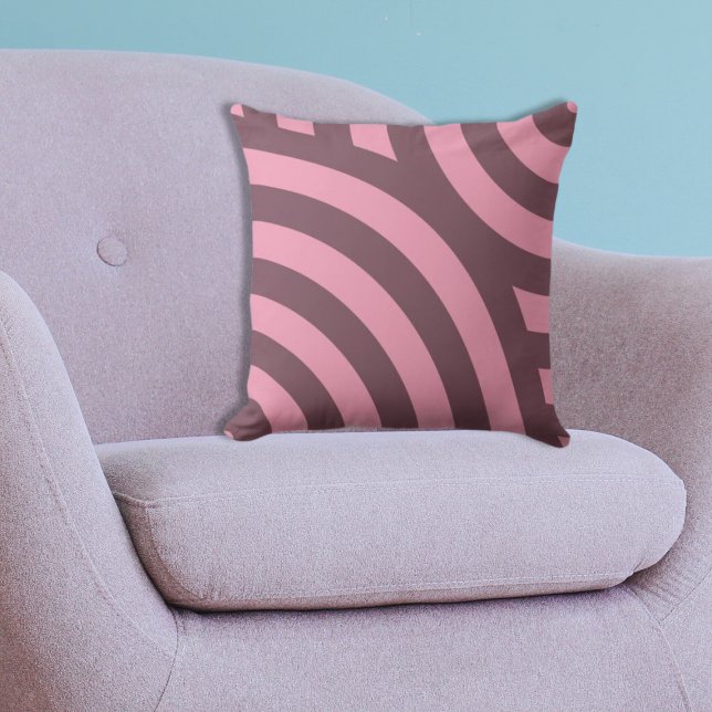 Coussin Motif circulaire géométrique en quadrillage rose (Geometric Pink Nested Quarter Circle Pattern Throw Pillow)