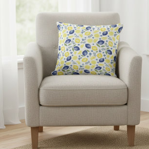 Coussin Motif Citron Country Français Bleu