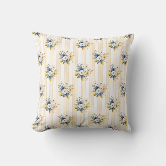 Coussin Motif Citron Méditerranéen Bleu (Recto)