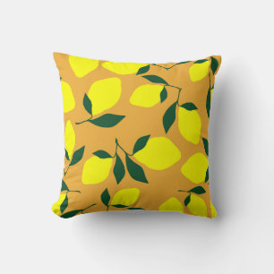 Coussin Motif citron simple, arrière - plan orange.