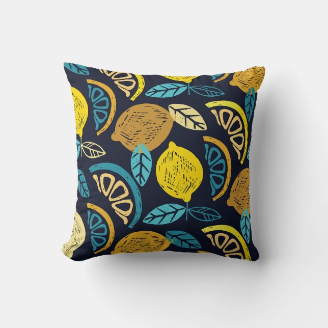 Coussin Motif Citrus Lemon Doodle Arrière - plan (Recto)