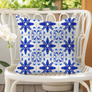 Coussin Motif classique de carreaux portugais bleu blanc