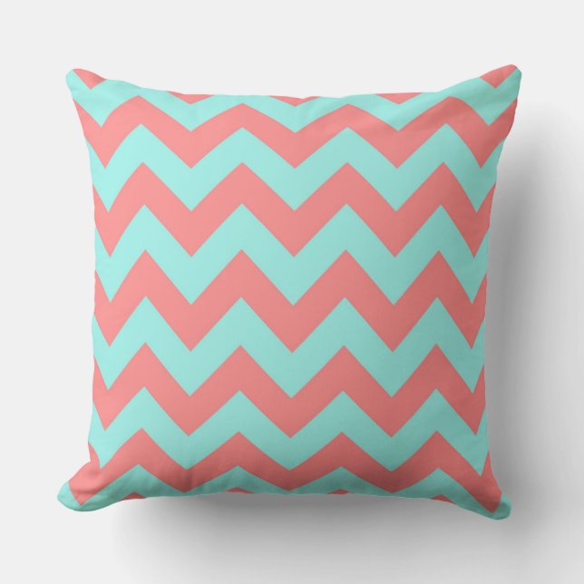 Coussin Motif classique de Chevron de corail et de (Recto)