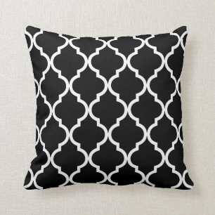 Coussin Motif classique de Quatrefoil en noir et blanc