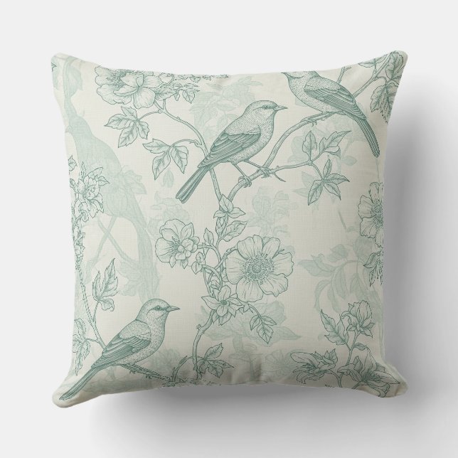 Coussin Motif Classique de Toile de Jardin de Oiseaux à la (Verso)