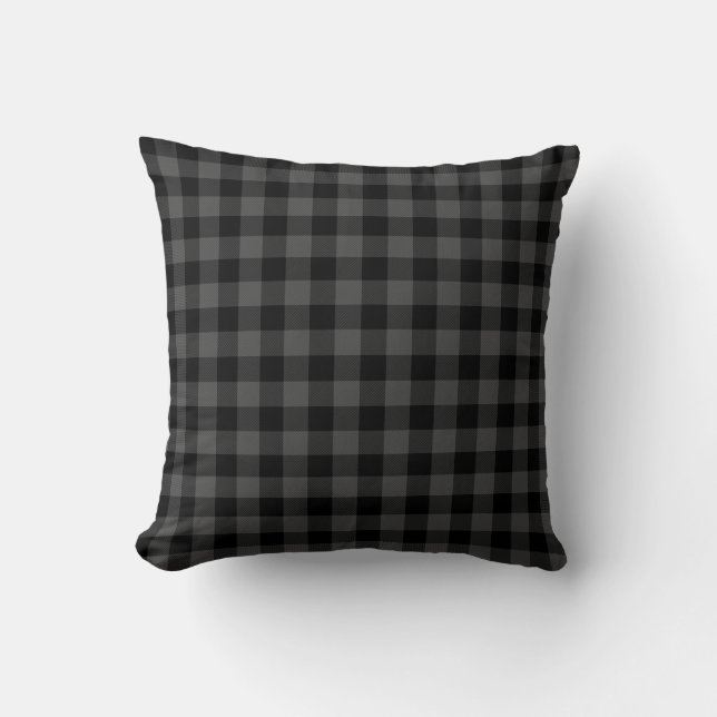 Coussin Motif classique en tartan gris noir (Recto)