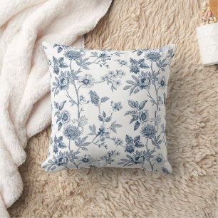 Coussin Motif Classique Fleur Bleu Esquisse 