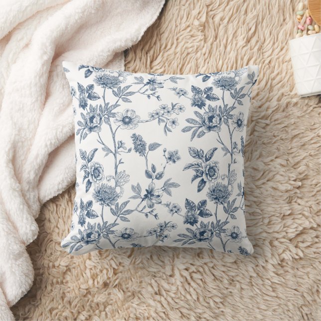 Coussin Motif Classique Fleur Bleu Esquisse  (Couverture)