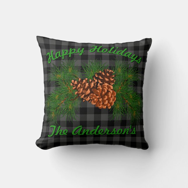Coussin Motif classique gris gris tartan plaid pinecone (Recto)