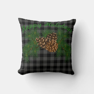 Coussin Motif classique gris gris tartan plaid pinecone