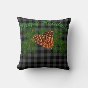 Coussin Motif classique gris gris tartan plaid pinecone