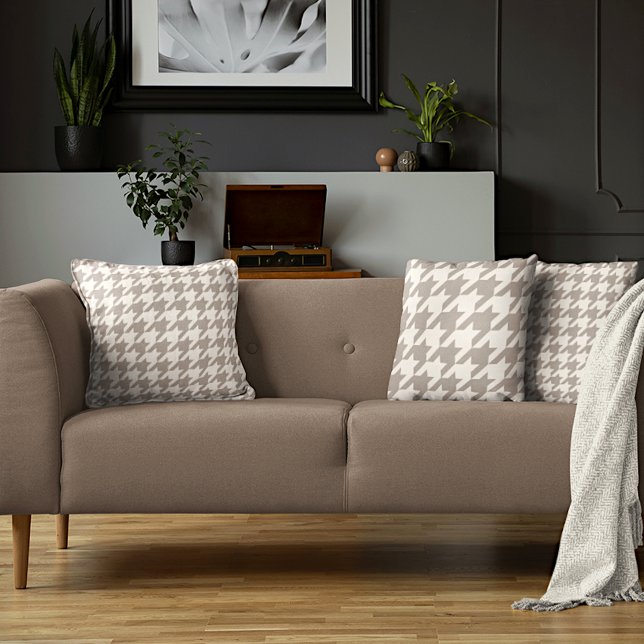 Coussin Motif classique neutre ivoire Taupe Houndstooth (Créateur téléchargé)