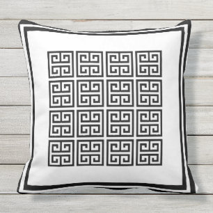 Coussin Motif clé géométrique grec noir et blanc