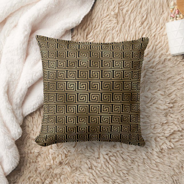 Coussin Motif clé grec noir et or (Couverture)