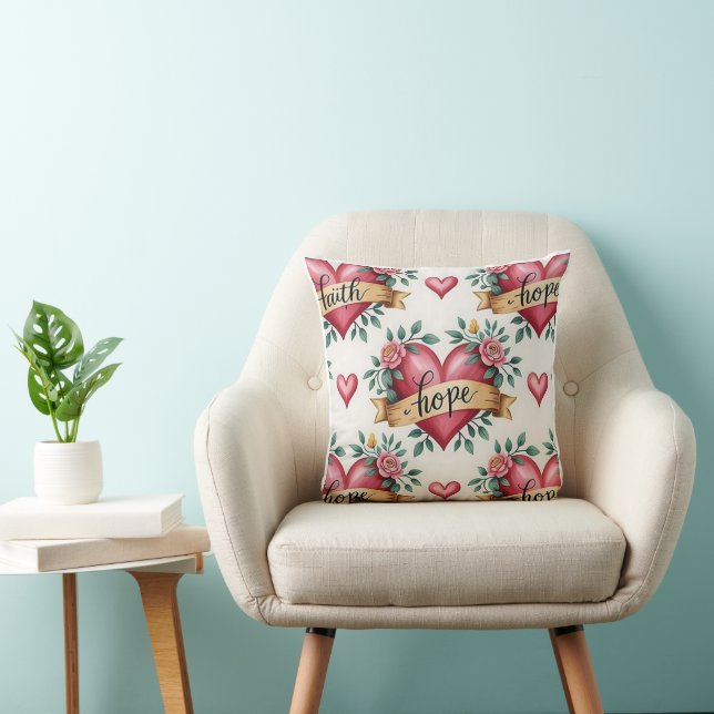 Coussin Motif Cœur Espérance Foi (Chaise)