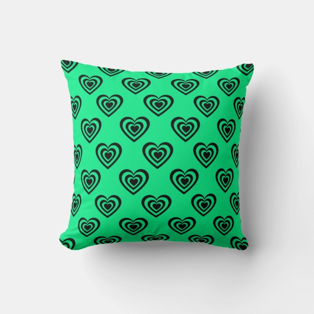 Coussin Motif Coeur Hypnotique Retro Mint Green (Recto)