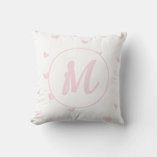 Coussin Motif Coeur rose Fille Romantique Monogramme (Recto)